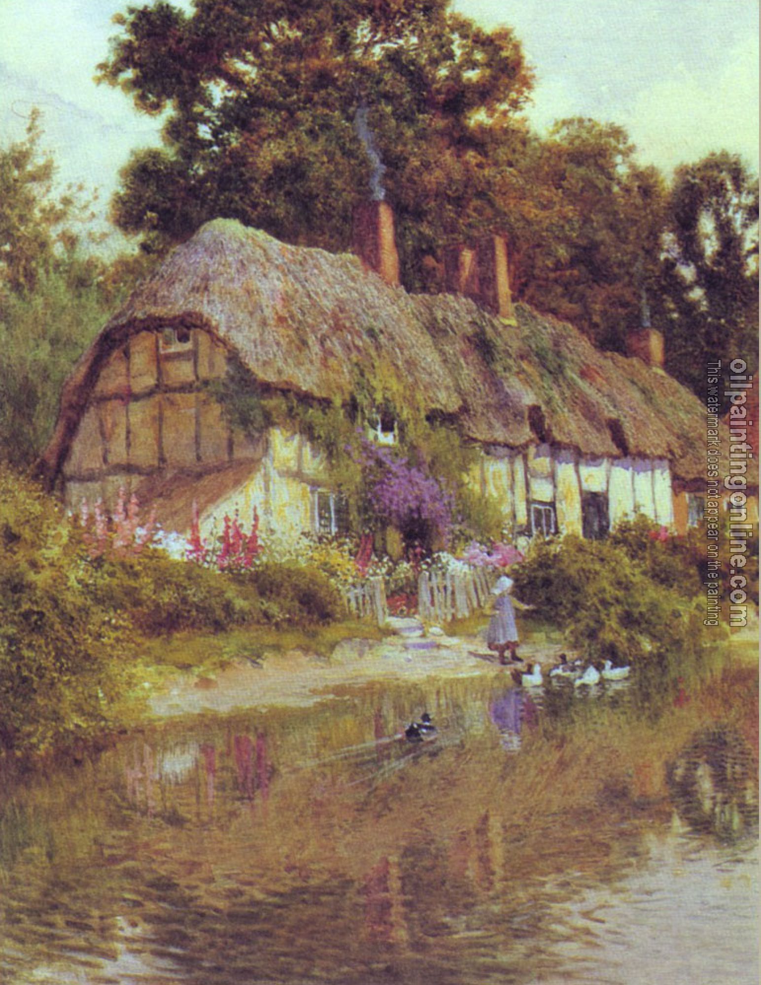 Oil Painting Reproduction - Cottages on the river